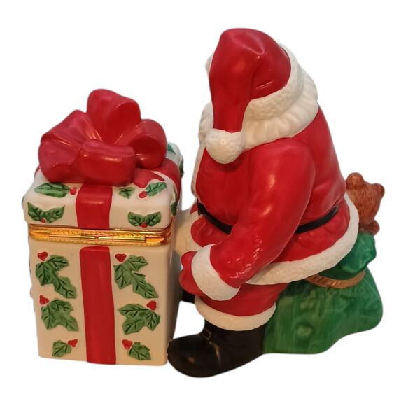 Partylite Santa Claus Bag Of Toys Present Candle Holder-Trinket Box Ceramic - Picture 4 of 11